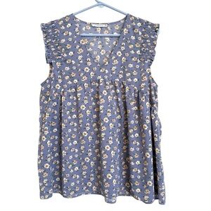 2/30 Staccato - Lavender Purple Floral Ruffle Sleeve Blouse Medium